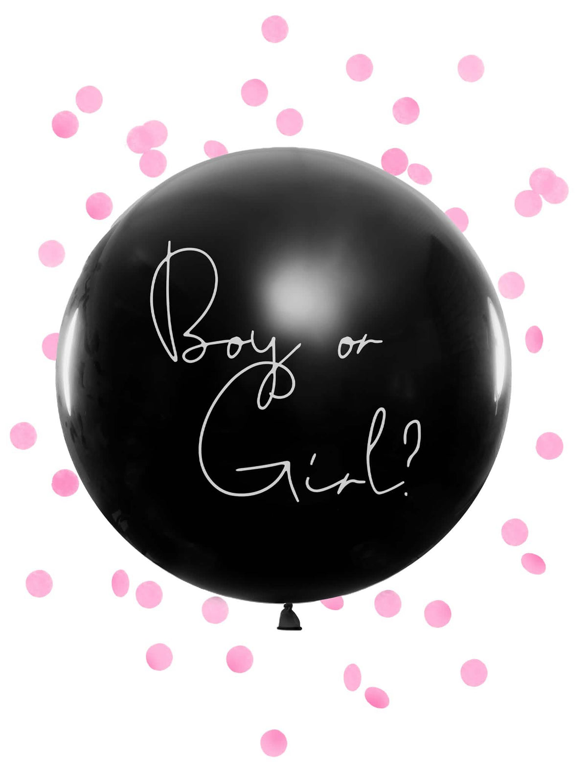 Ballon géant en latex boy or girl pour baby shower noir avec confettis roses