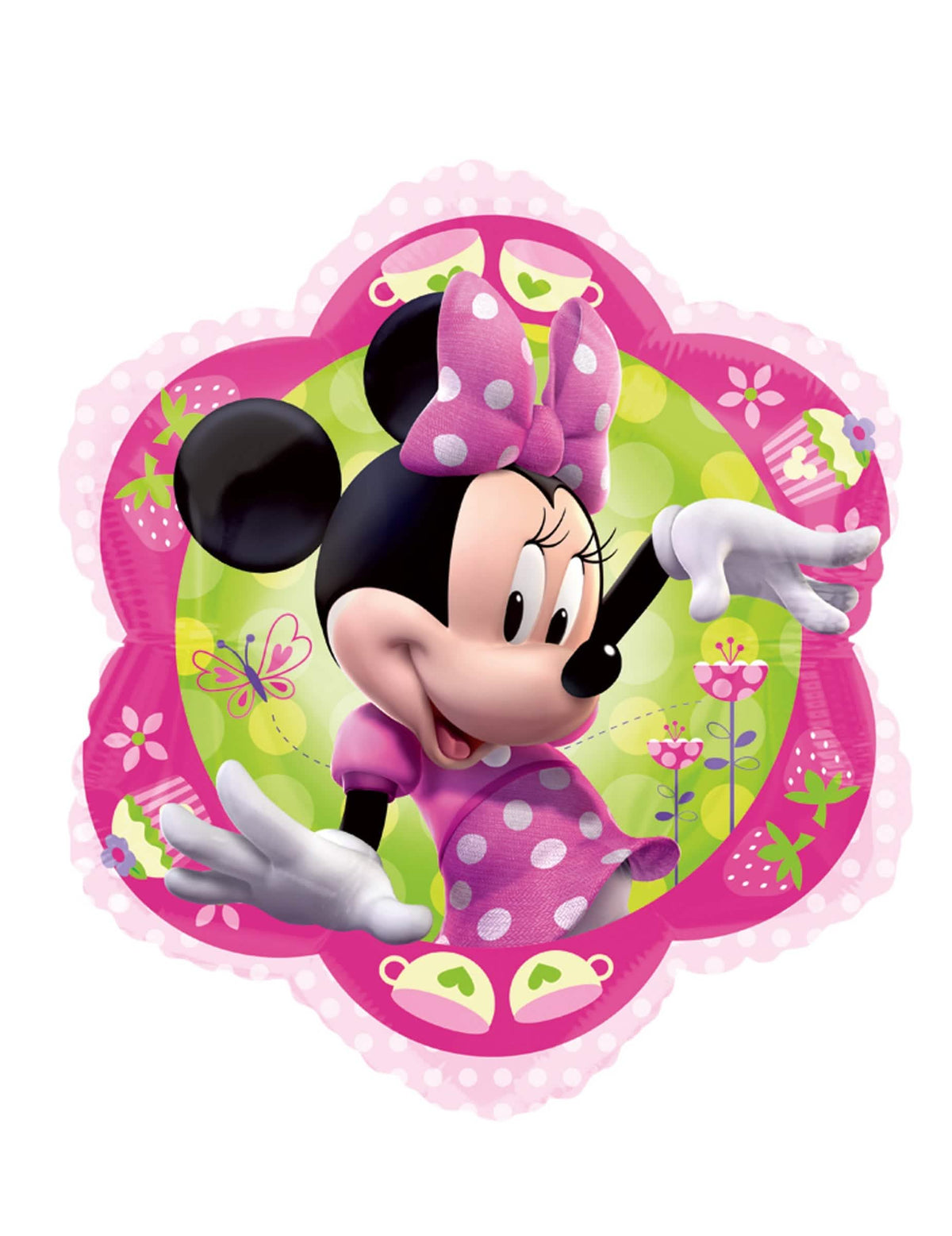 Ballon aluminium Minnie™ pour enfant rose et vert avec motifs fleurs et fraises
