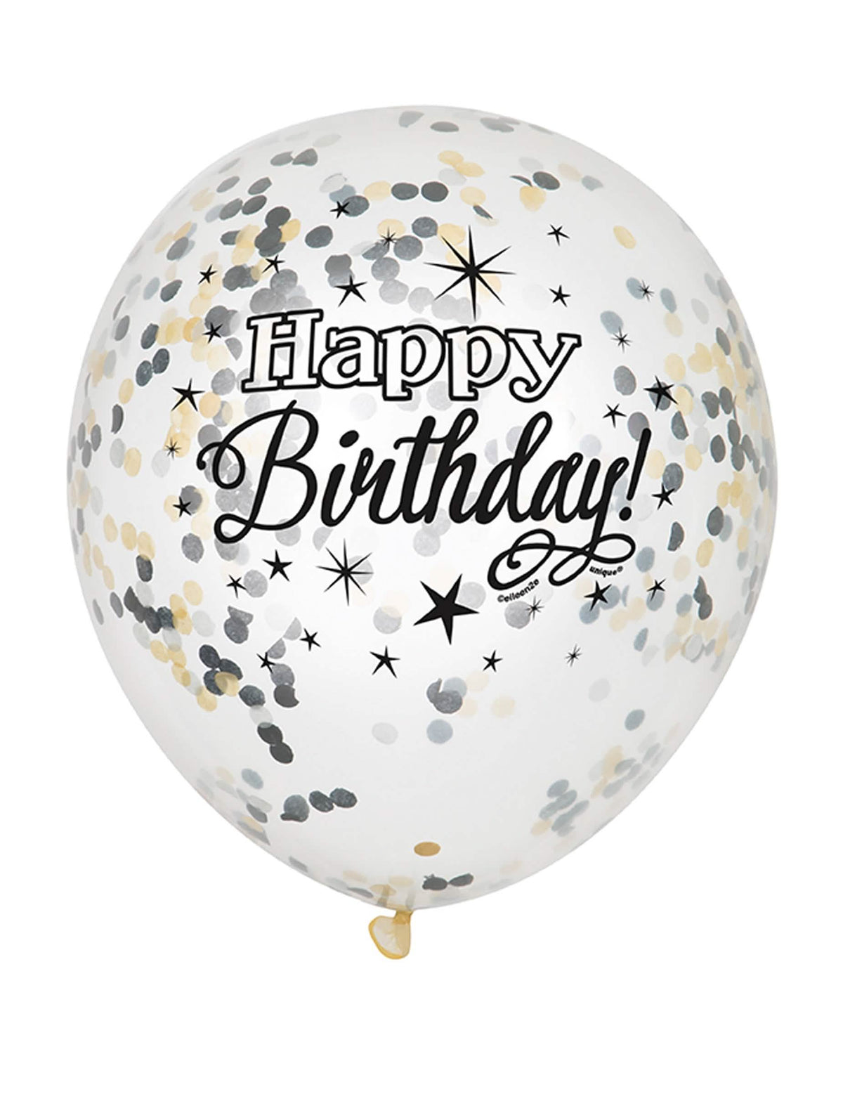 Lateksinen Happy Birthday -ilmapallo hopea ja kulta konfeteilla