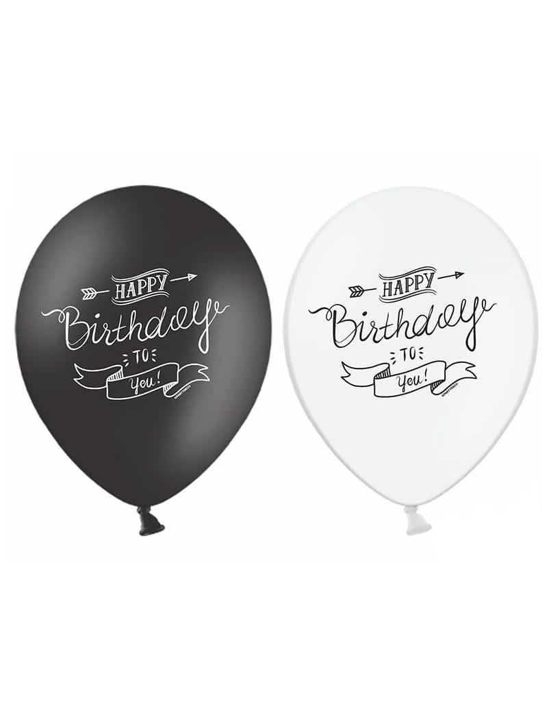 ilmapallot Happy Birthday synttärit mustavalkoinen