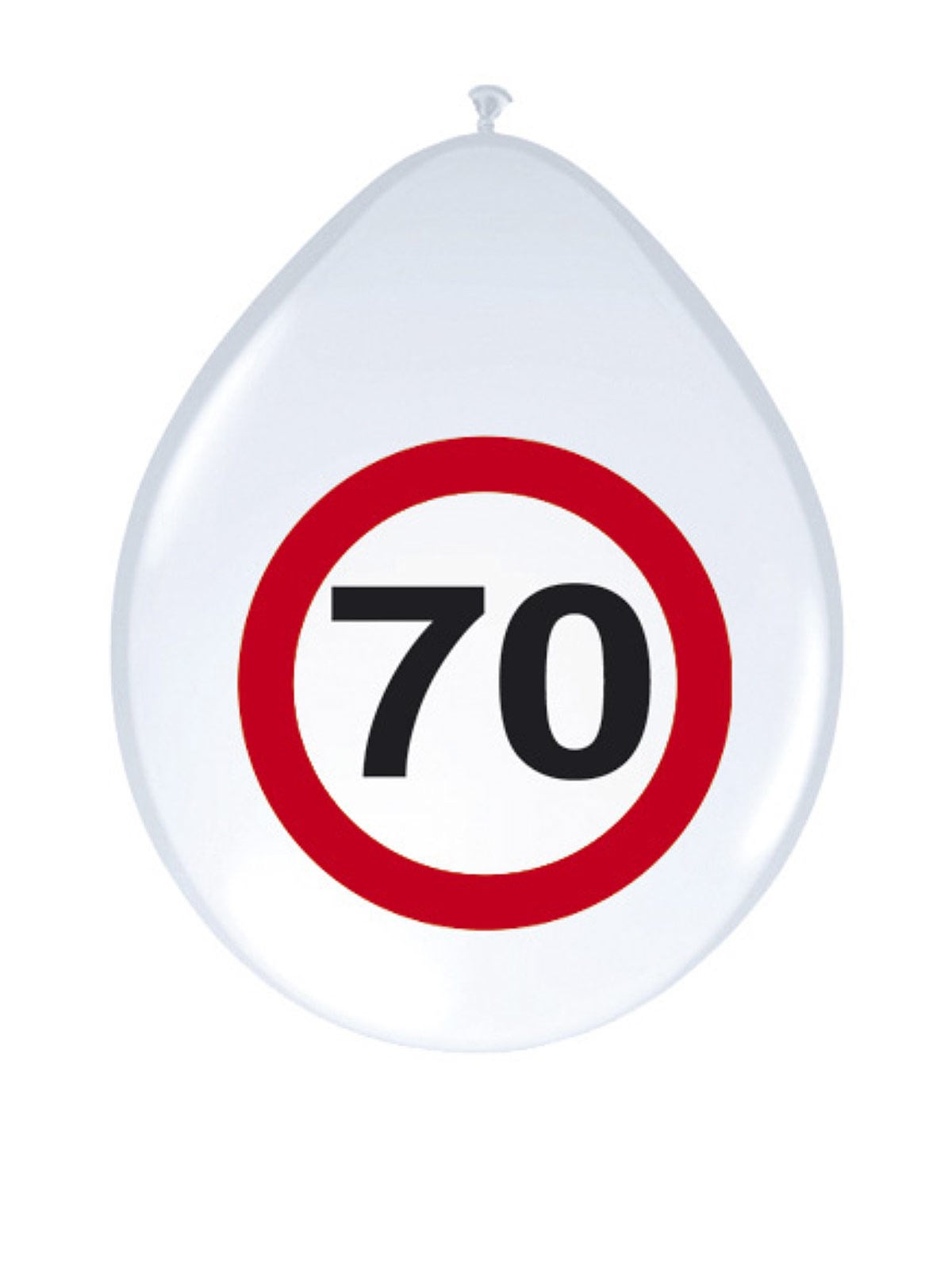 Ballon de baudruche 70 ans pour fête d'anniversaire blanc rouge et noir motif panneau de signalisation