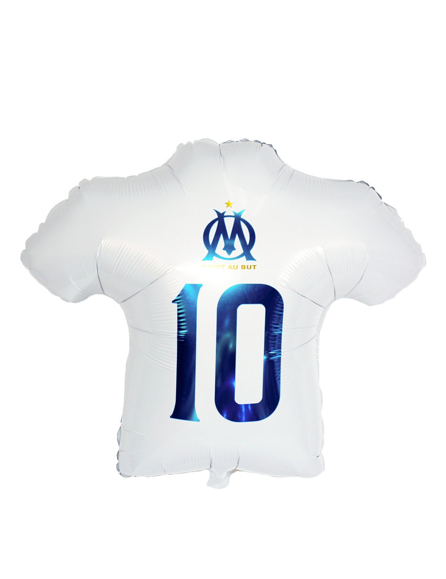 Vue de dos avec le numéro 10 du ballon aluminium OM en forme de maillot