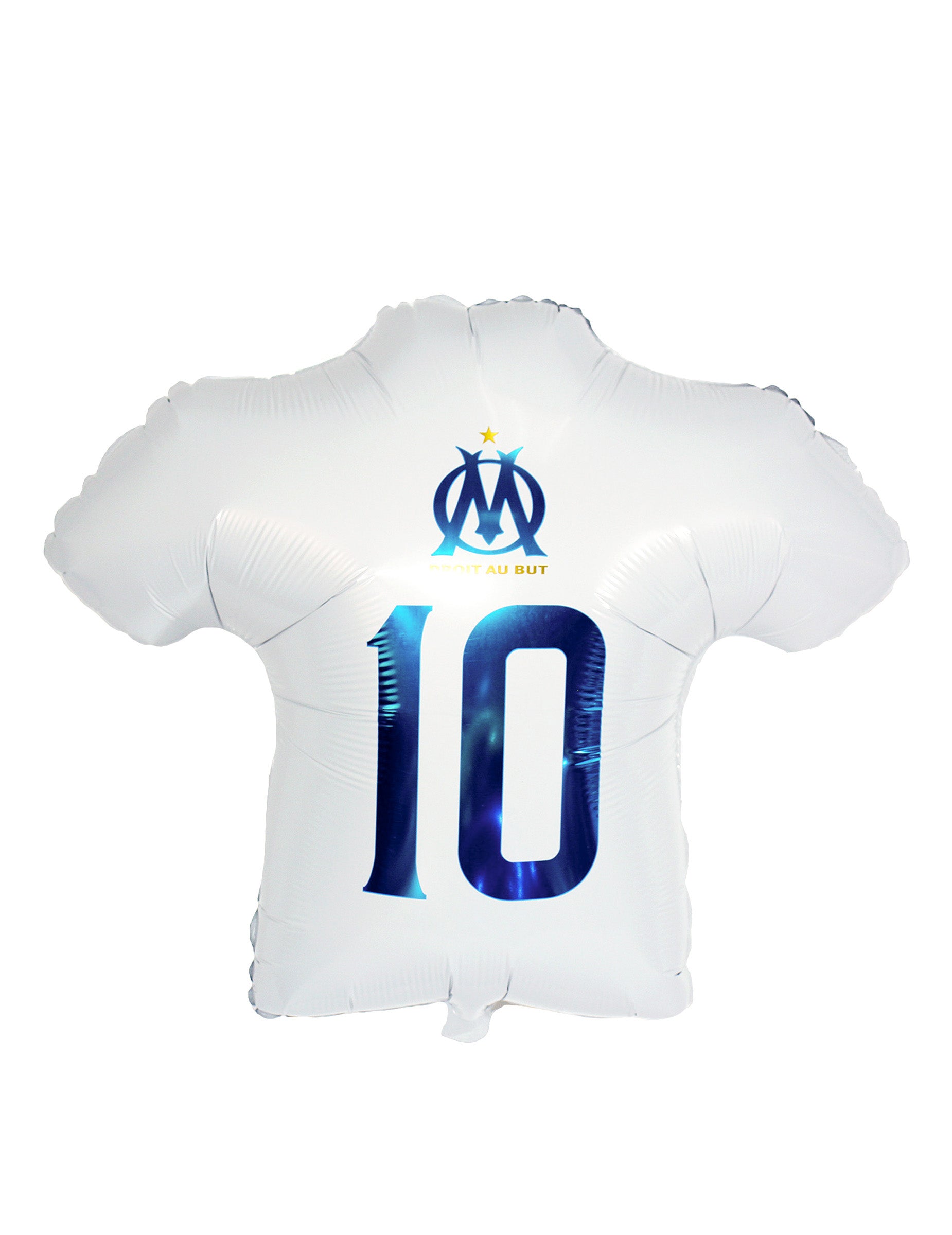 Vue de dos avec le numéro 10 du ballon aluminium OM en forme de maillot
