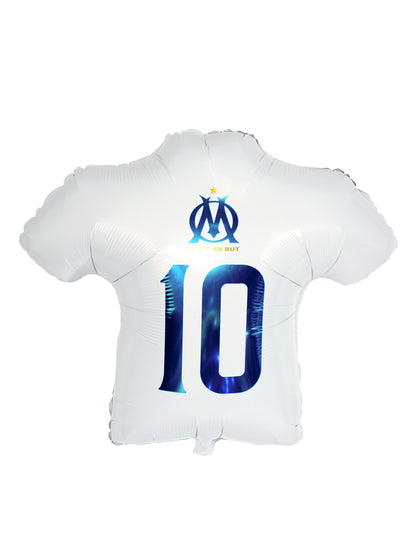 Vue de dos avec le numéro 10 du ballon aluminium OM en forme de maillot