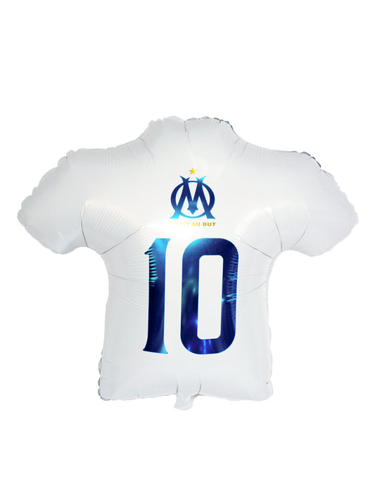 Vue de dos avec le numéro 10 du ballon aluminium OM en forme de maillot