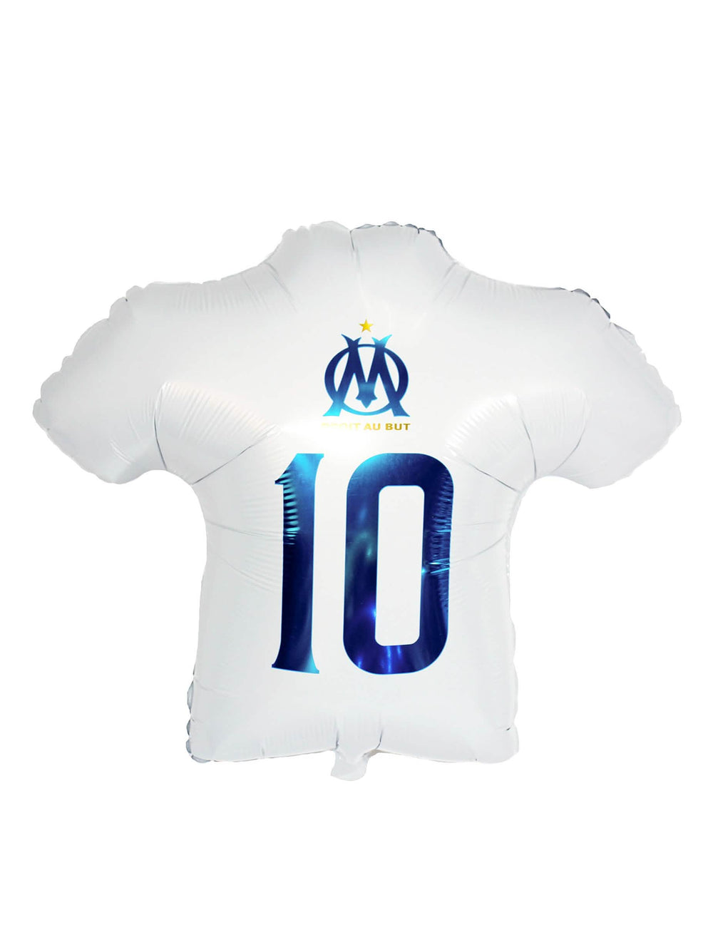 Vue de dos avec le numéro 10 du ballon aluminium OM en forme de maillot