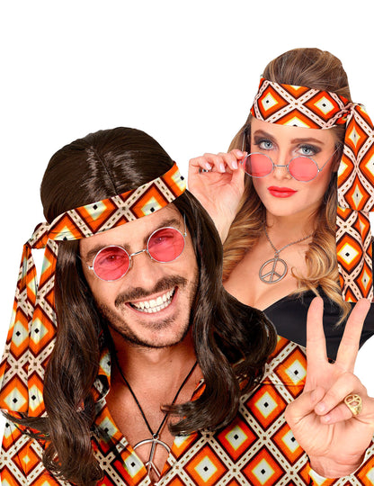 Bandeau années 70 à motifs losanges pour adulte orange et marron