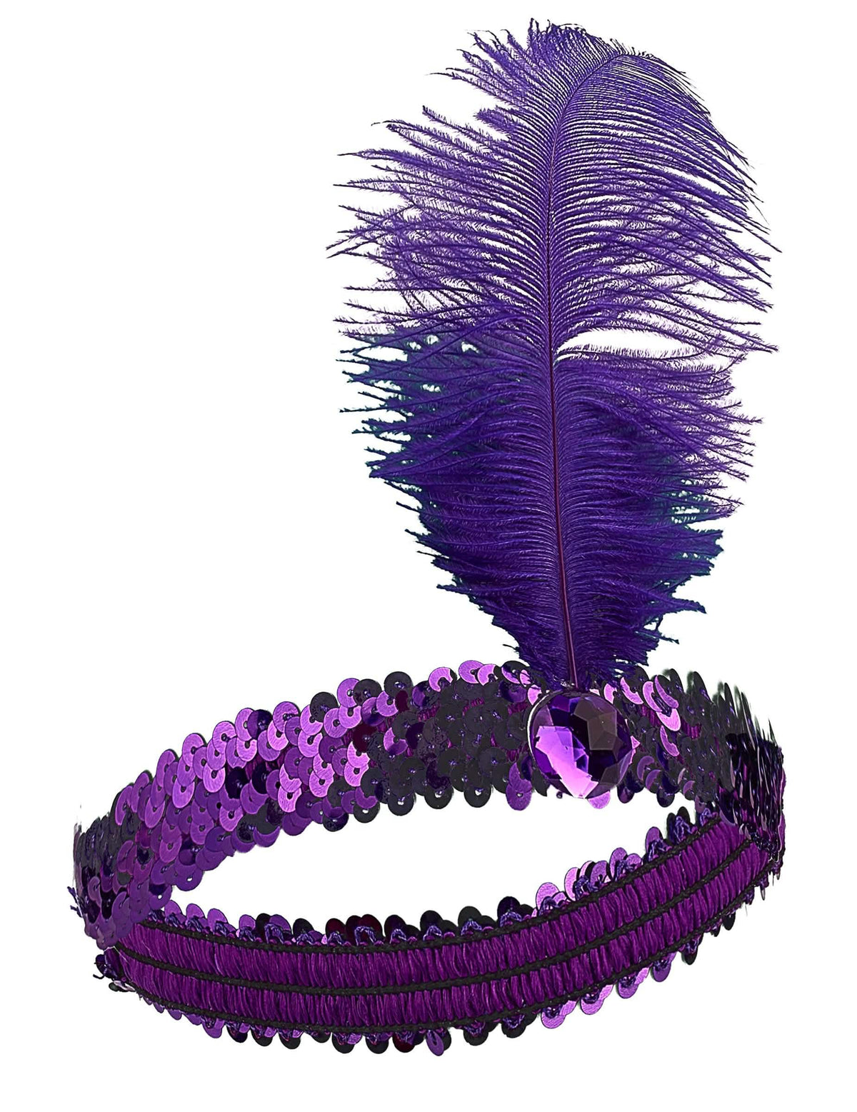 Bandeau charleston pour femme à sequins et plume violette