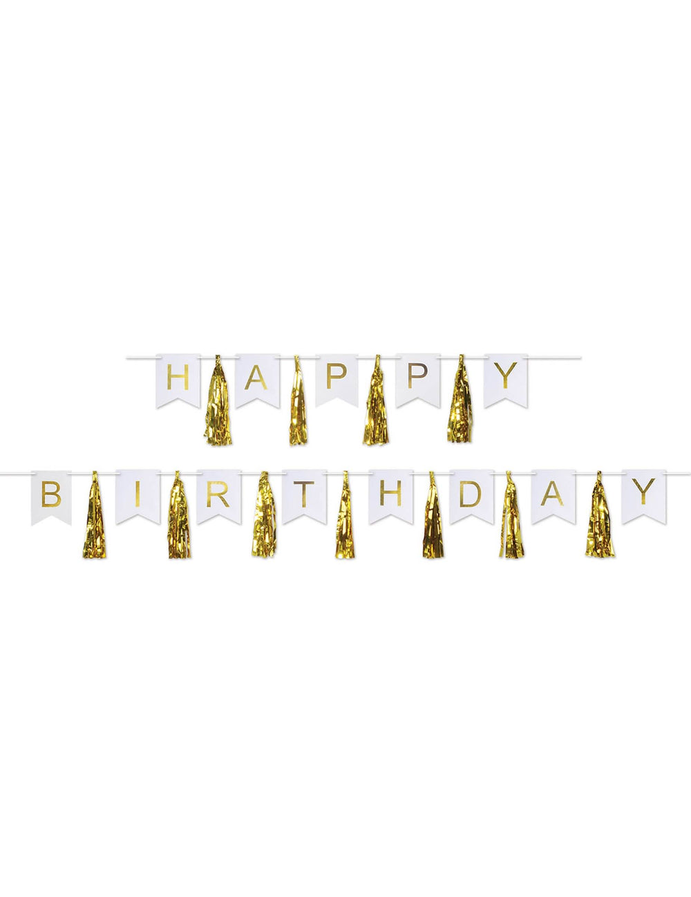 Tupsukoriste Happy Birthday synttäreille kultaisena ja valkoisena kartongista