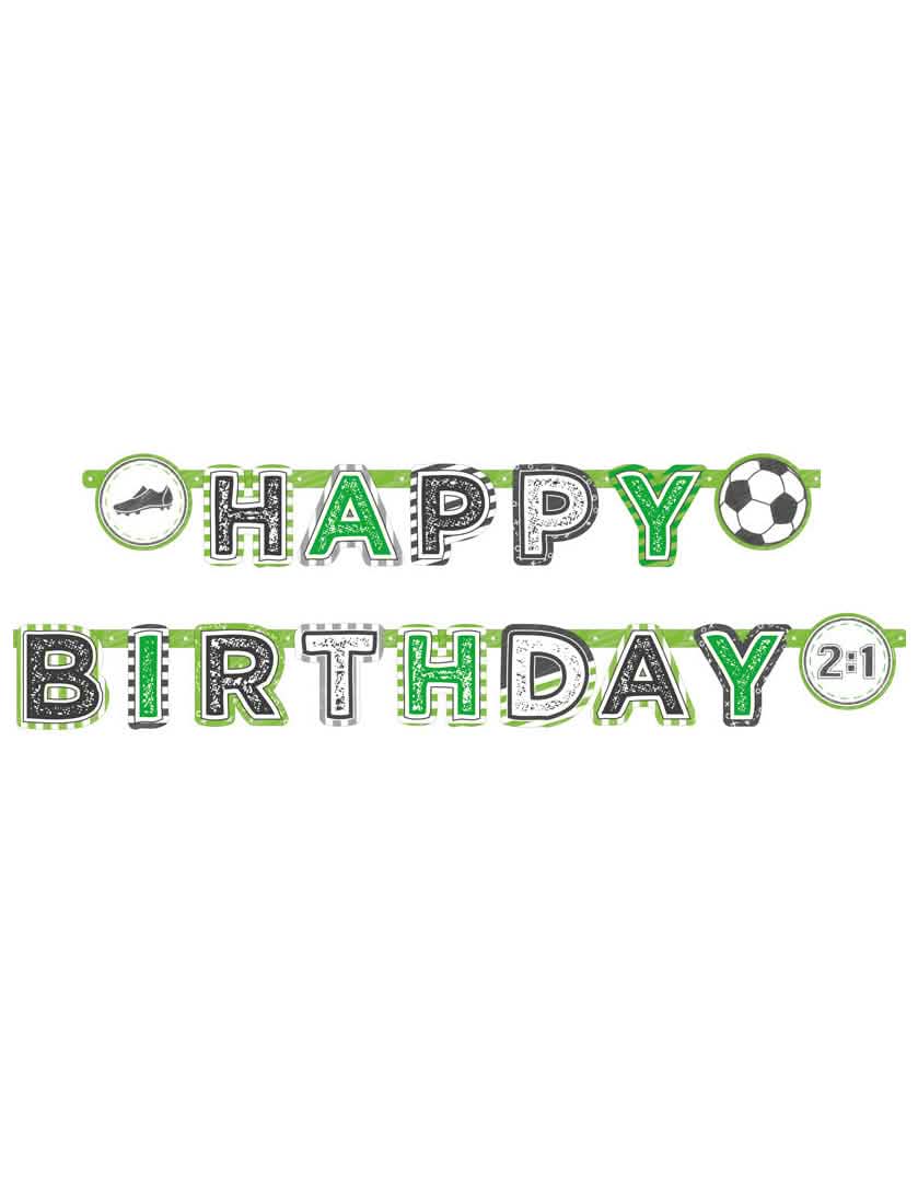 Paperibanderolli Happy Birthday Football synttäreille vihreä, musta ja valkoinen