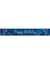 Bannière en plastique Happy Birthday pour fête marbre bleue et dorée