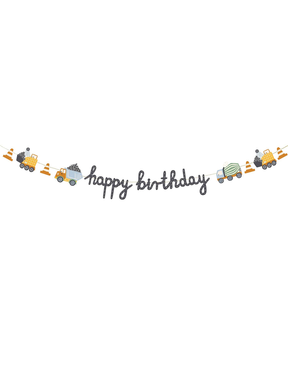 Bannière Happy Birthday camions de chantier pour anniversaire multicolore avec engins de construction