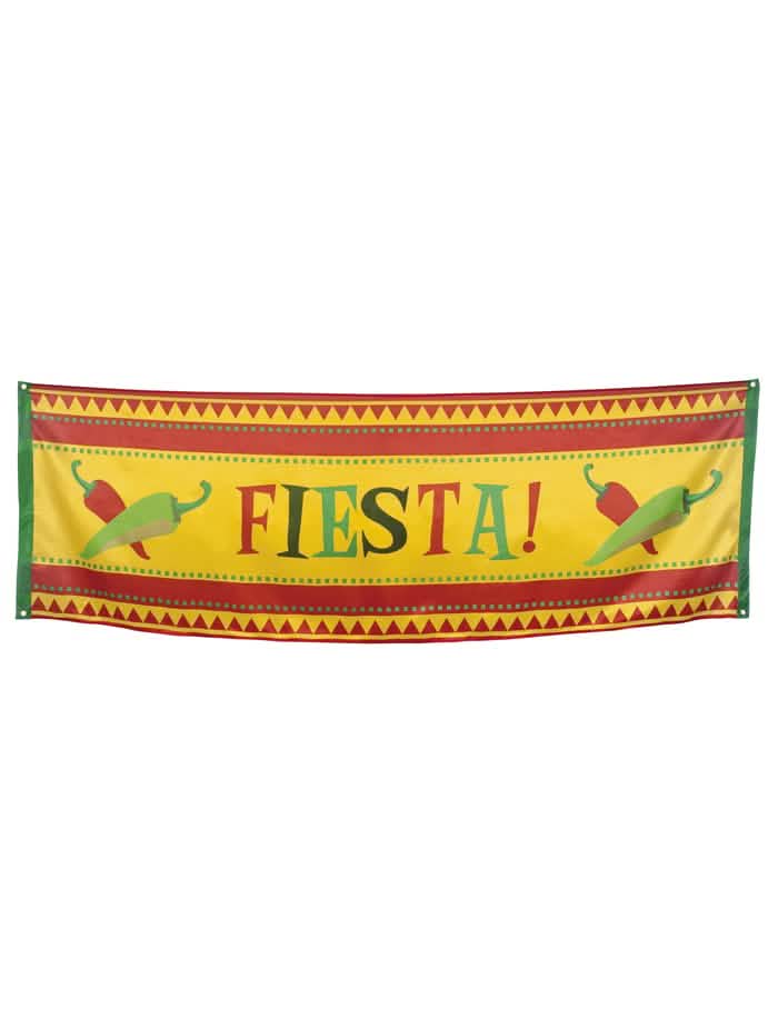 Meksikolainen juhlabanderolli keltainen ja punainen chileillä ja teksti Fiesta