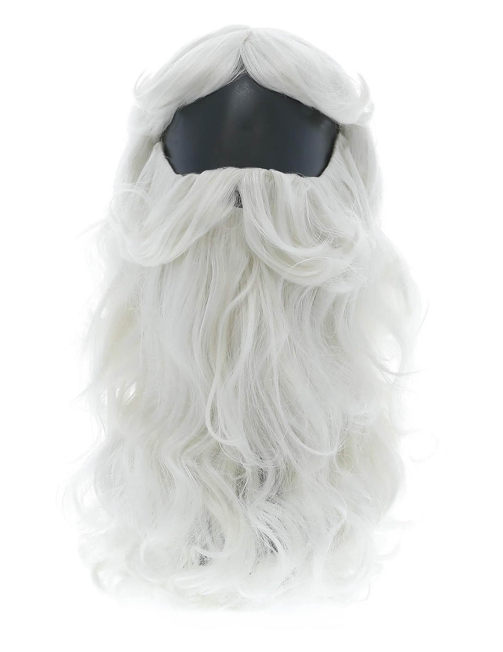 Détail de la chevelure longue et bouclée de la barbe et perruque Père Noël