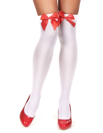 Bas avec noeud rouge pour femme blancs