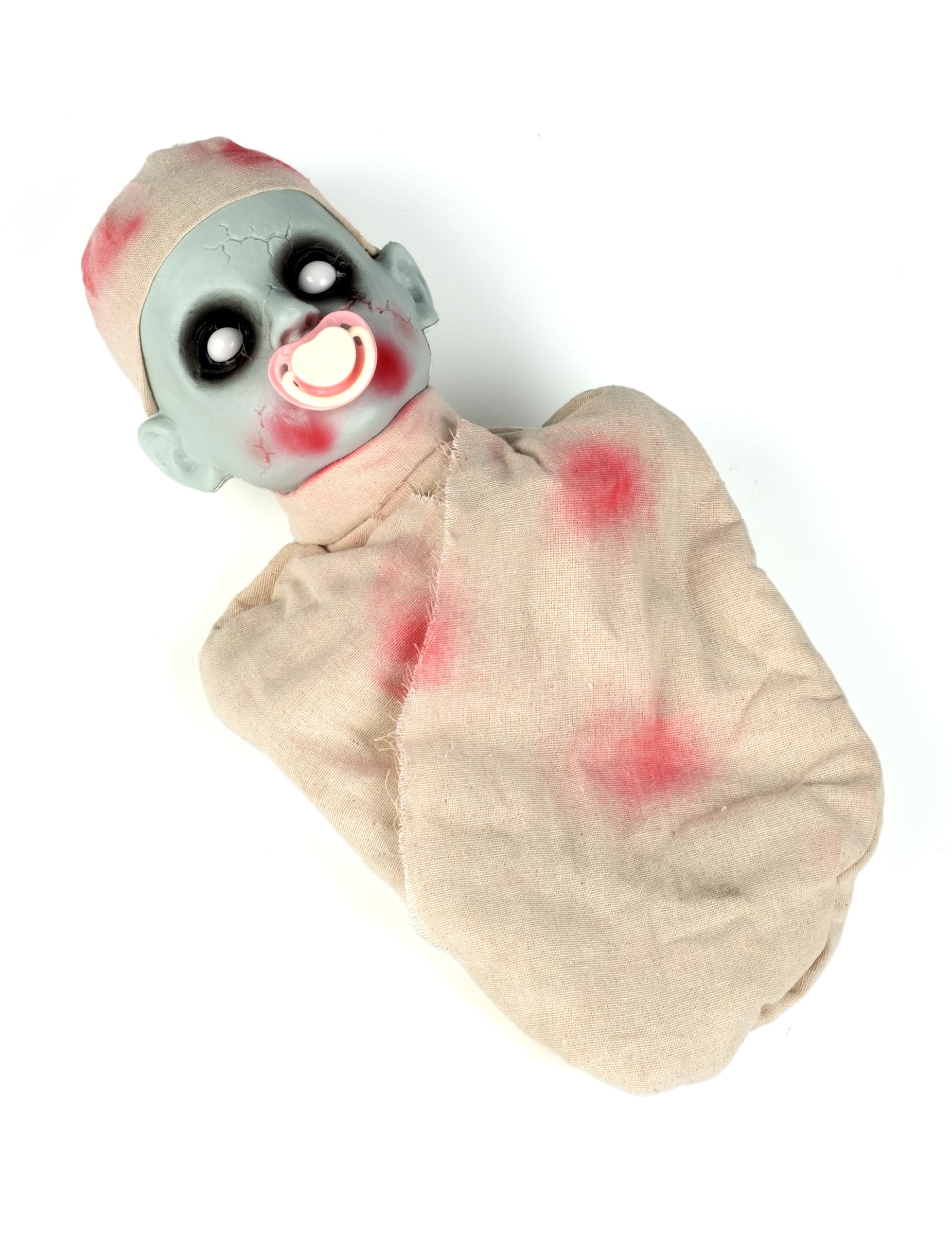 Bébé zombie ensanglanté pour Halloween gris lumineux et sonore avec tétine
