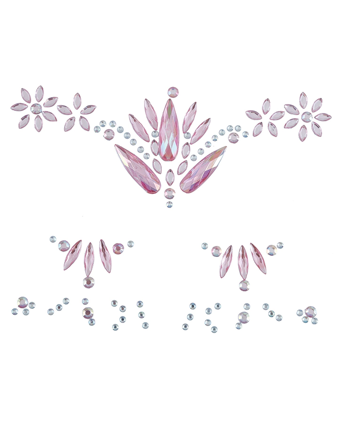 Vue d'ensemble de la planche du bijoux pour visage adhésifs cristaux pour femme roses