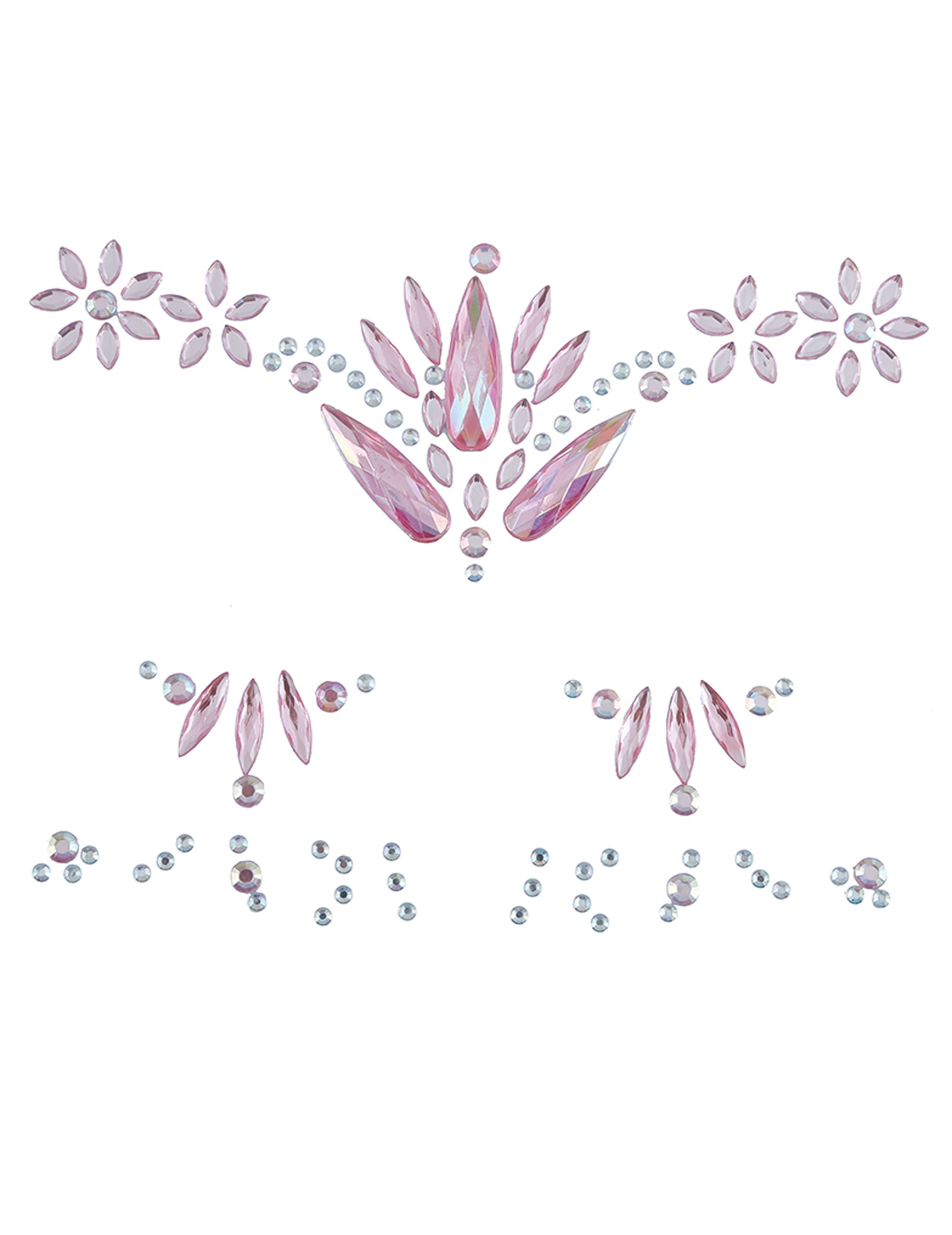Vue d'ensemble de la planche du bijoux pour visage adhésifs cristaux pour femme roses