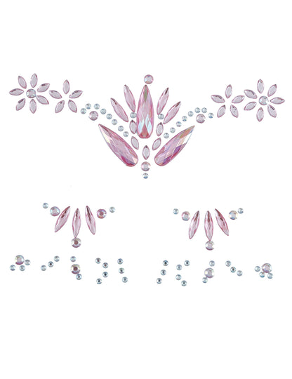Vue d'ensemble de la planche du bijoux pour visage adhésifs cristaux pour femme roses