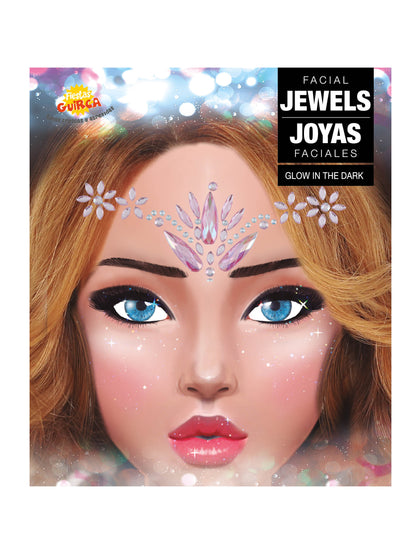 Vue de face du bijoux pour visage adhésifs cristaux pour femme roses