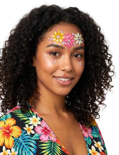 Bijoux pour visage adhésifs fleurs colorées