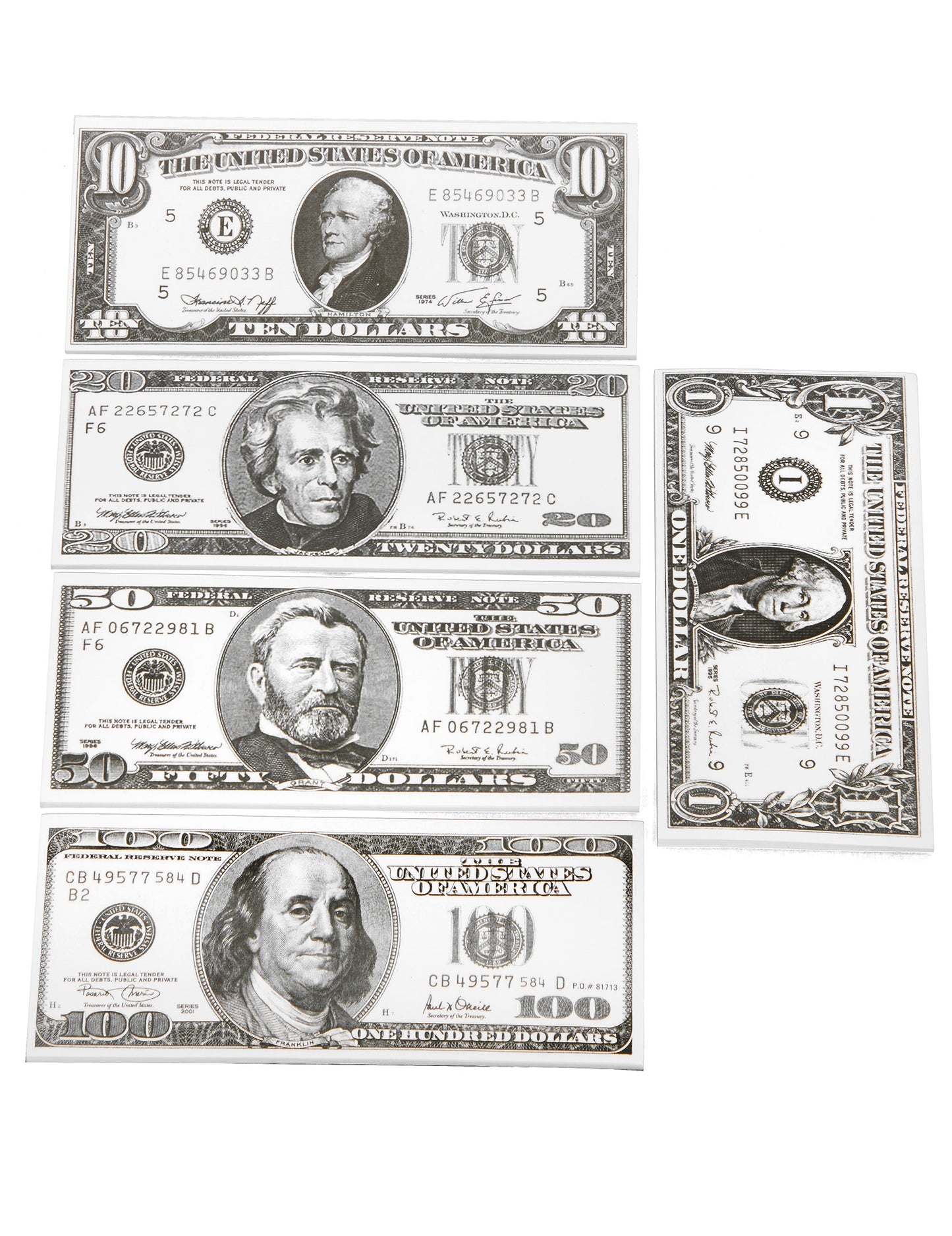 Billets dollars pour déguisement de différentes valeurs