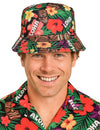 Bob Hawaïen imprimé Aloha pour adulte noir avec fleurs tropicales et motifs tiki