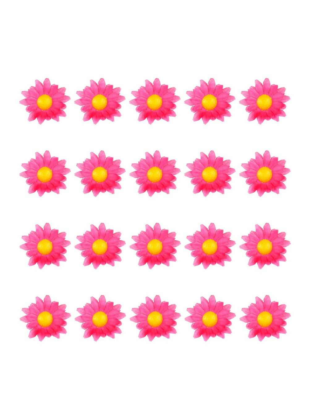 Vue d'ensemble du contenu de la boite de 20 fleurs marguerites pour décoration rose