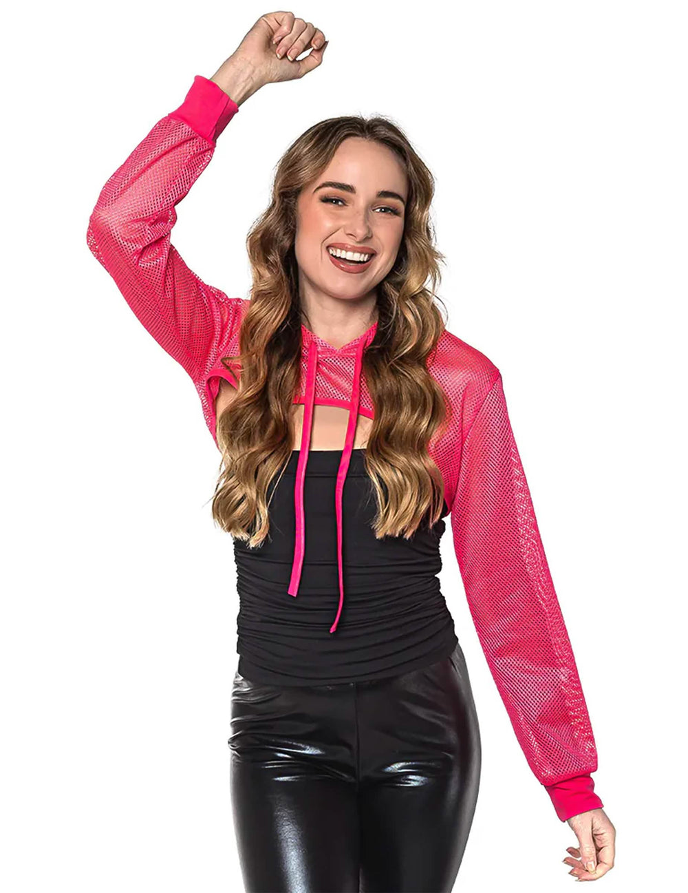 Boléro en résille pour femme rose fluo