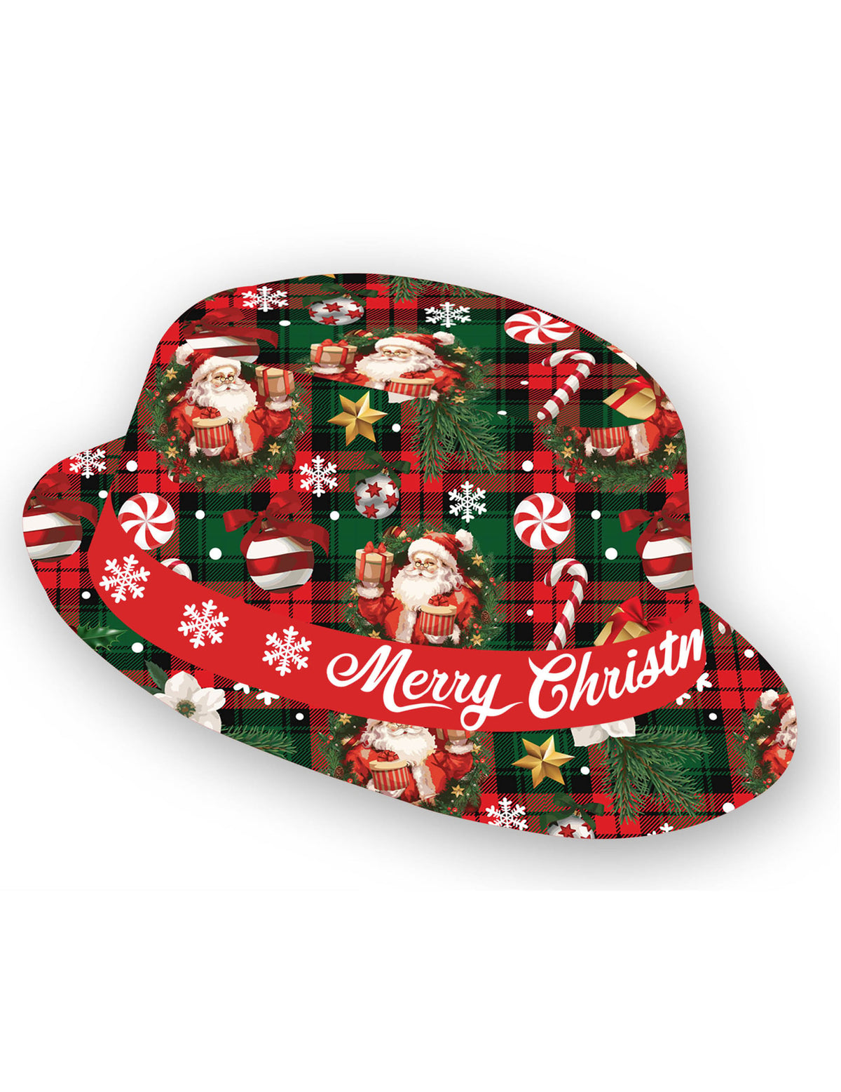 Vue de profil du Borsalino tartan et motifs de Noël