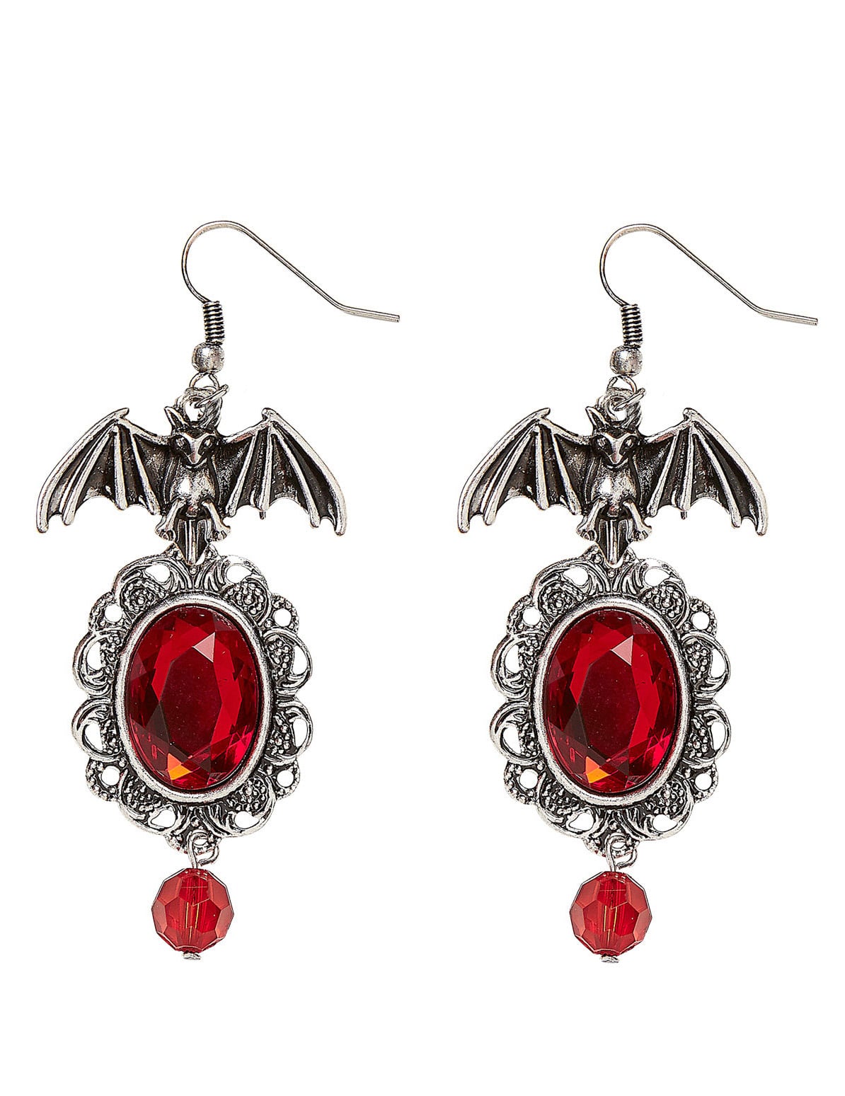 Boucles d'oreilles chauve souris gothique pour femme rouge et argenté