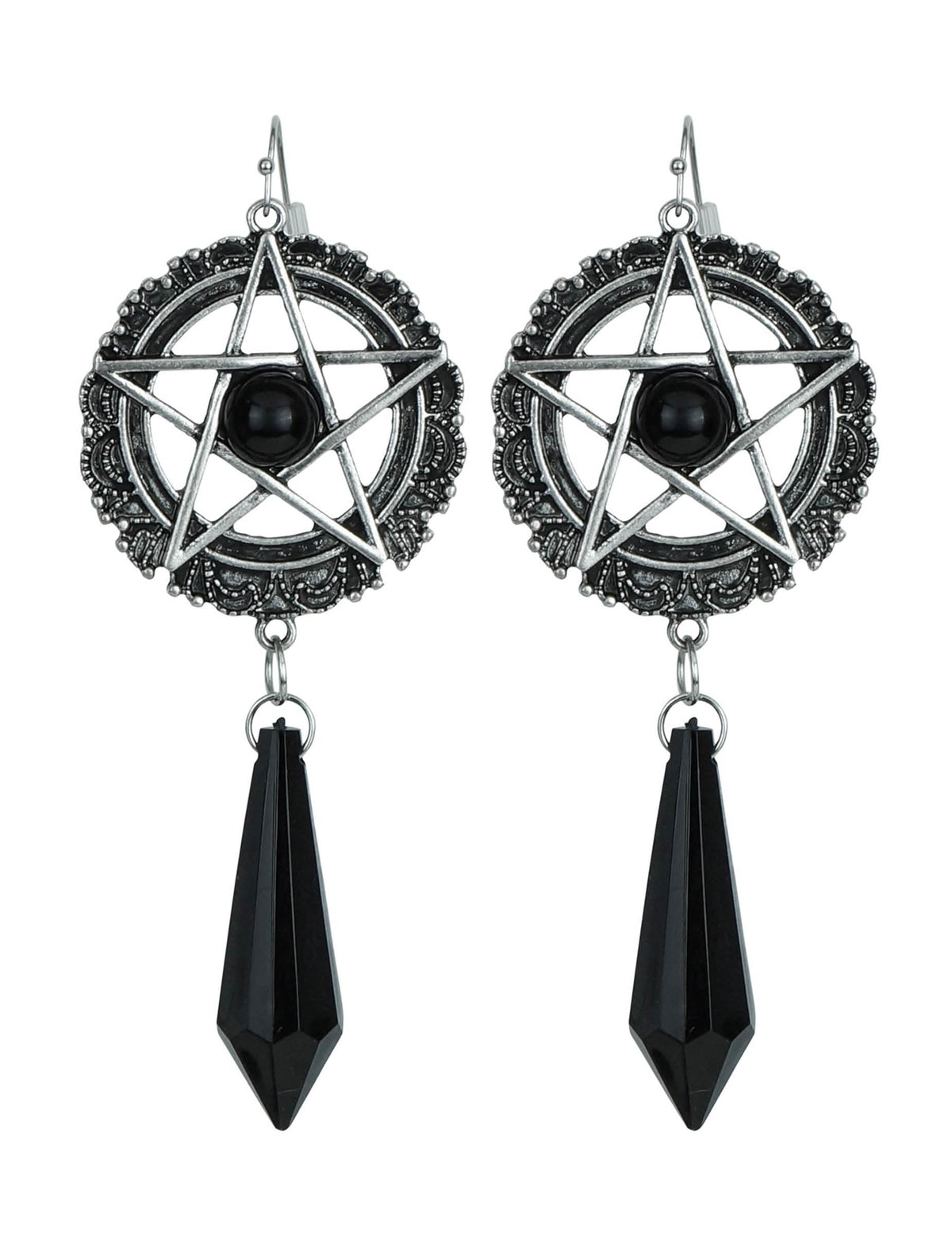 Vue de face des boucles d'oreilles étoiles sataniques