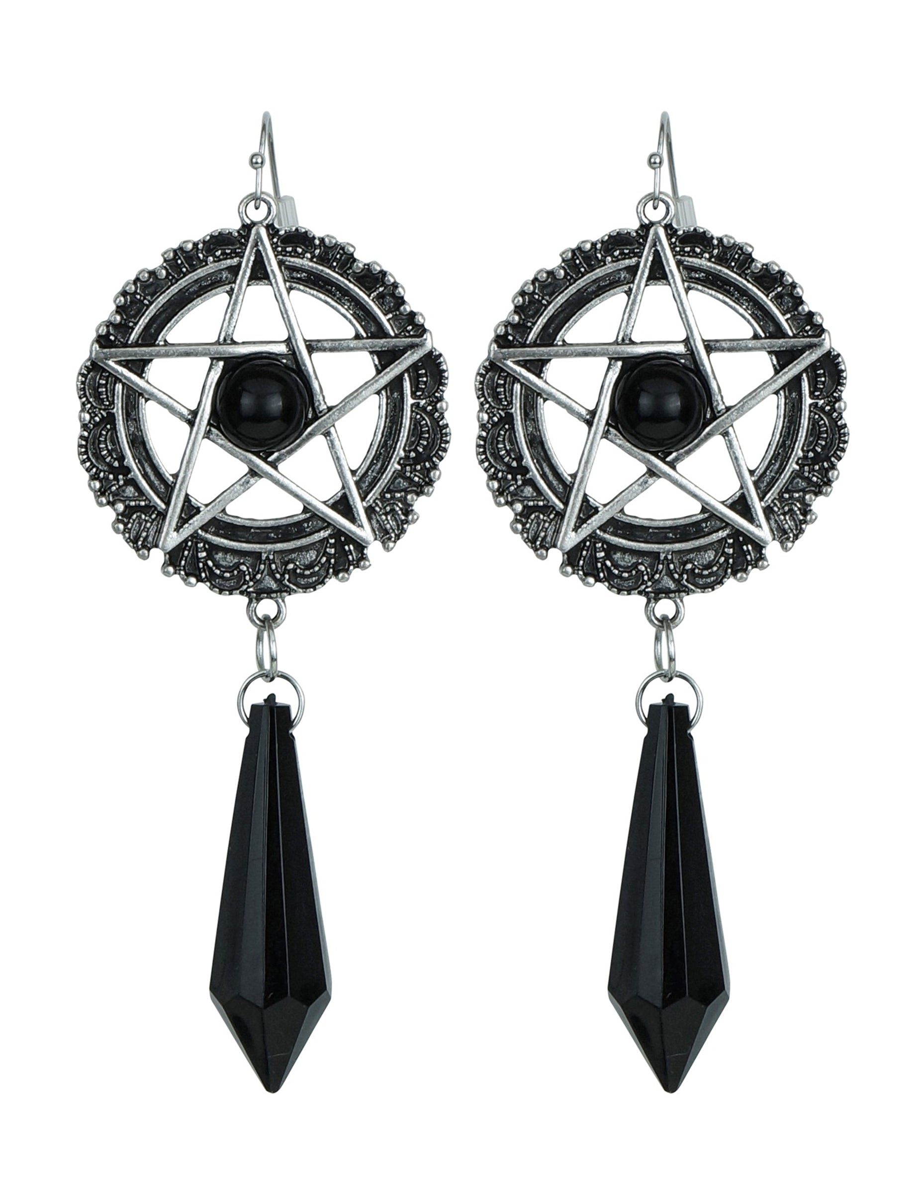 Vue de face des boucles d'oreilles étoiles sataniques