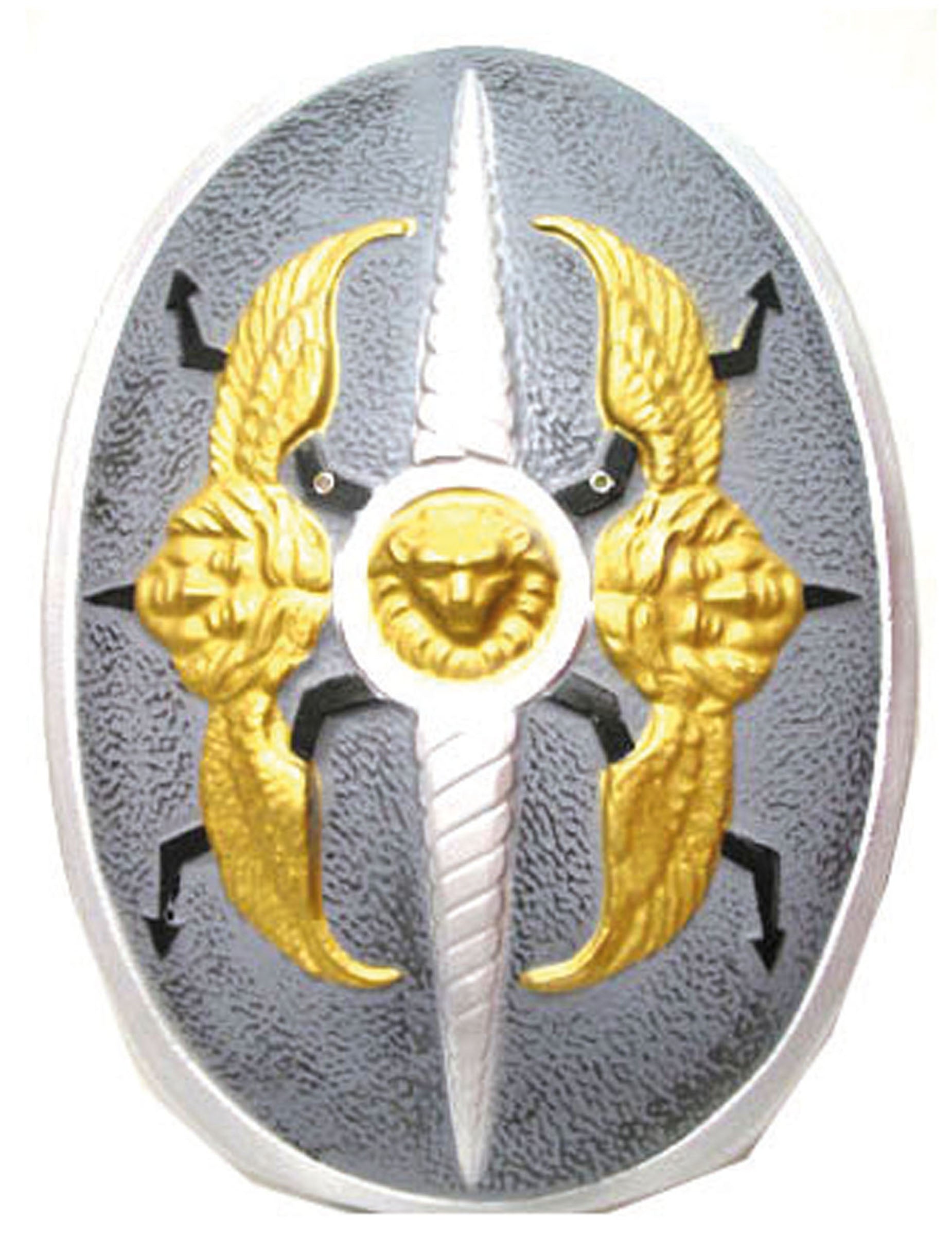 Bouclier ailes d'ange pour adulte gris et doré avec tête de lion