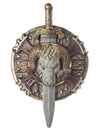 Bouclier et épée barbare en plastique marron et gris avec motif de tête de bélier