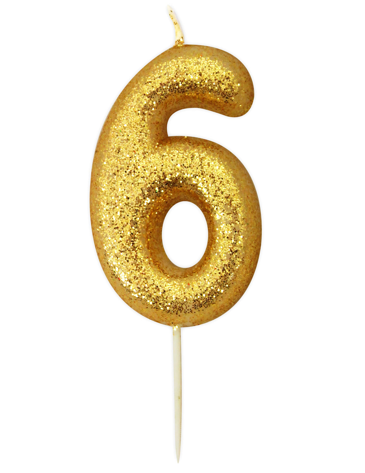 Bougie chiffre 6 pour anniversaire doré à paillettes