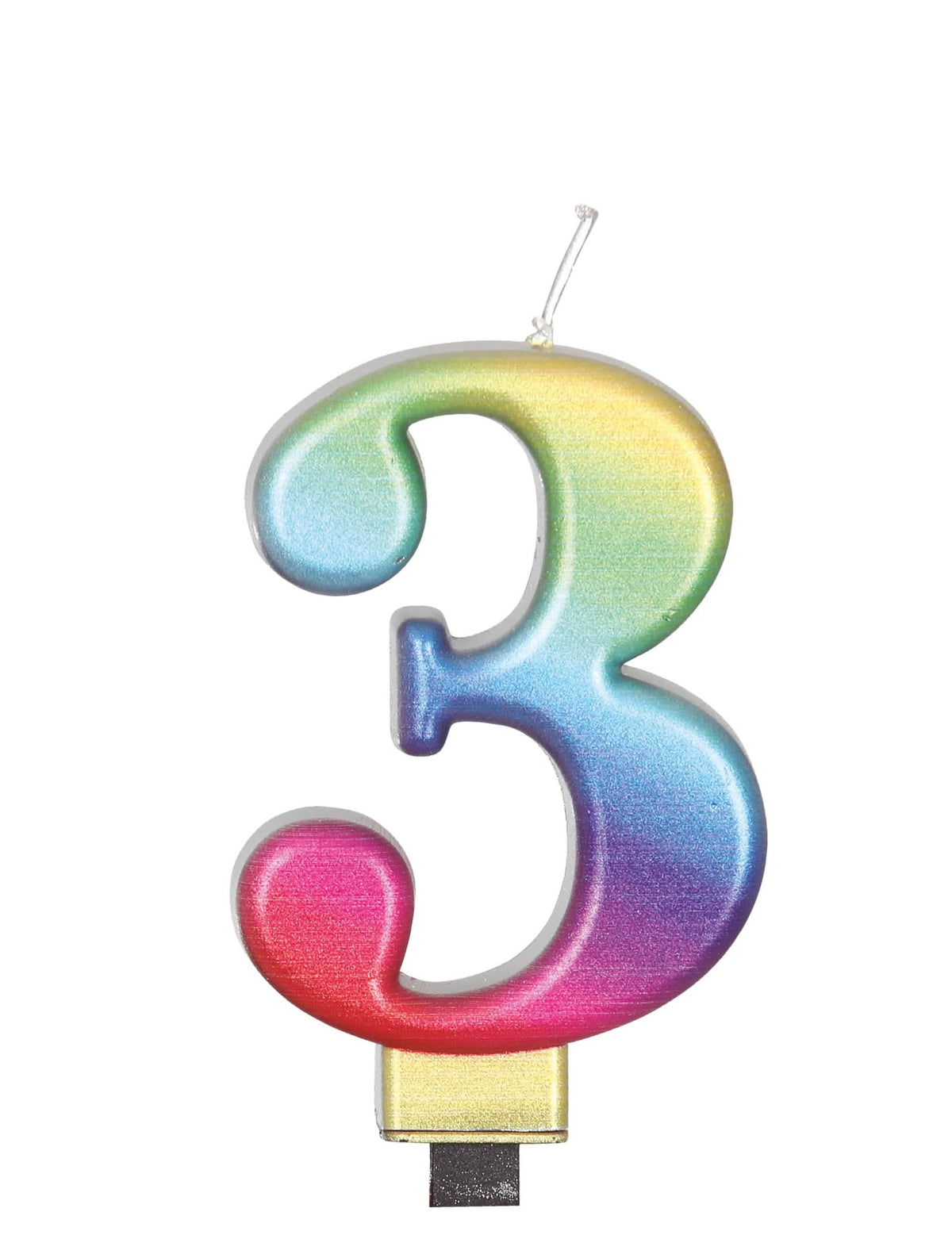 Vue du chiffre 3 de la bougie chiffre pour anniversaire multicolore