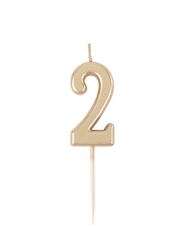 Syntymäpäiväkynttilä Numero 2 Kultainen Metallinhohto Pidikkeen Kera