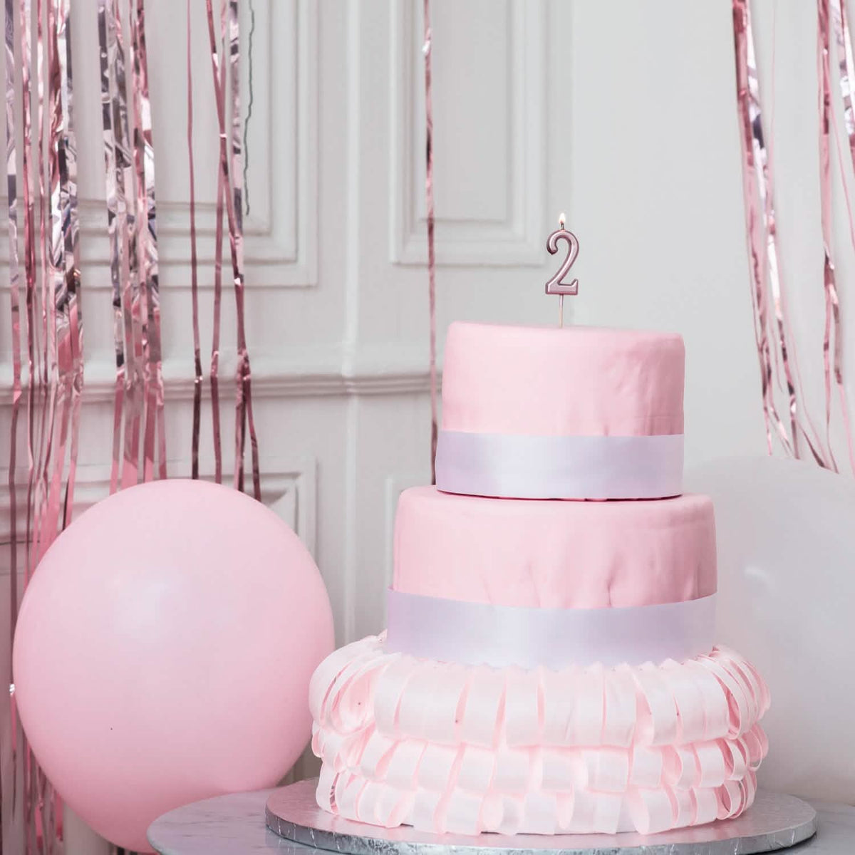 Bougie d'anniversaire chiffre 2 rose gold avec pic
