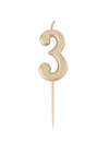 Syntymäpäiväkynttilä numero 3 kulta metallinen 4,3 cm kakkuun
