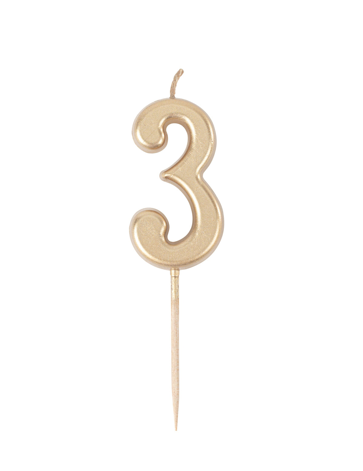 Syntymäpäiväkynttilä numero 3 kulta metallinen 4,3 cm kakkuun
