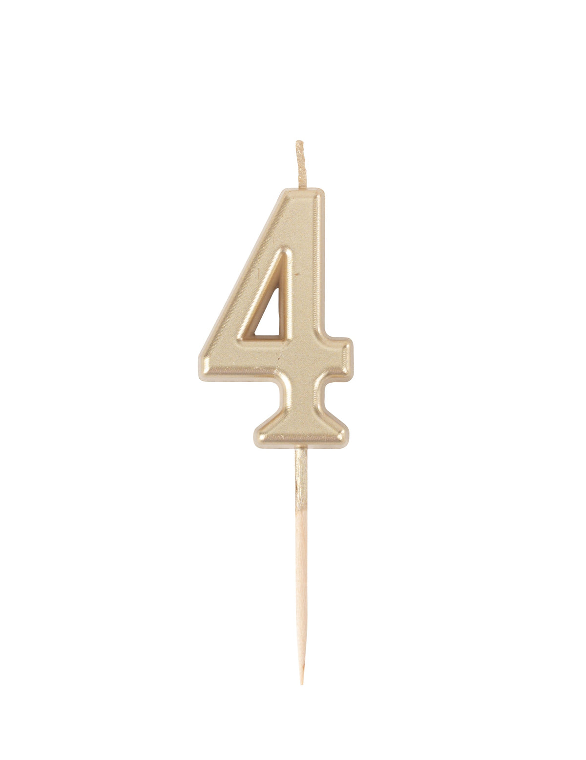 Syntymäpäiväkynttilä numero 4 metallinhohto kulta 4,3 cm vahasta