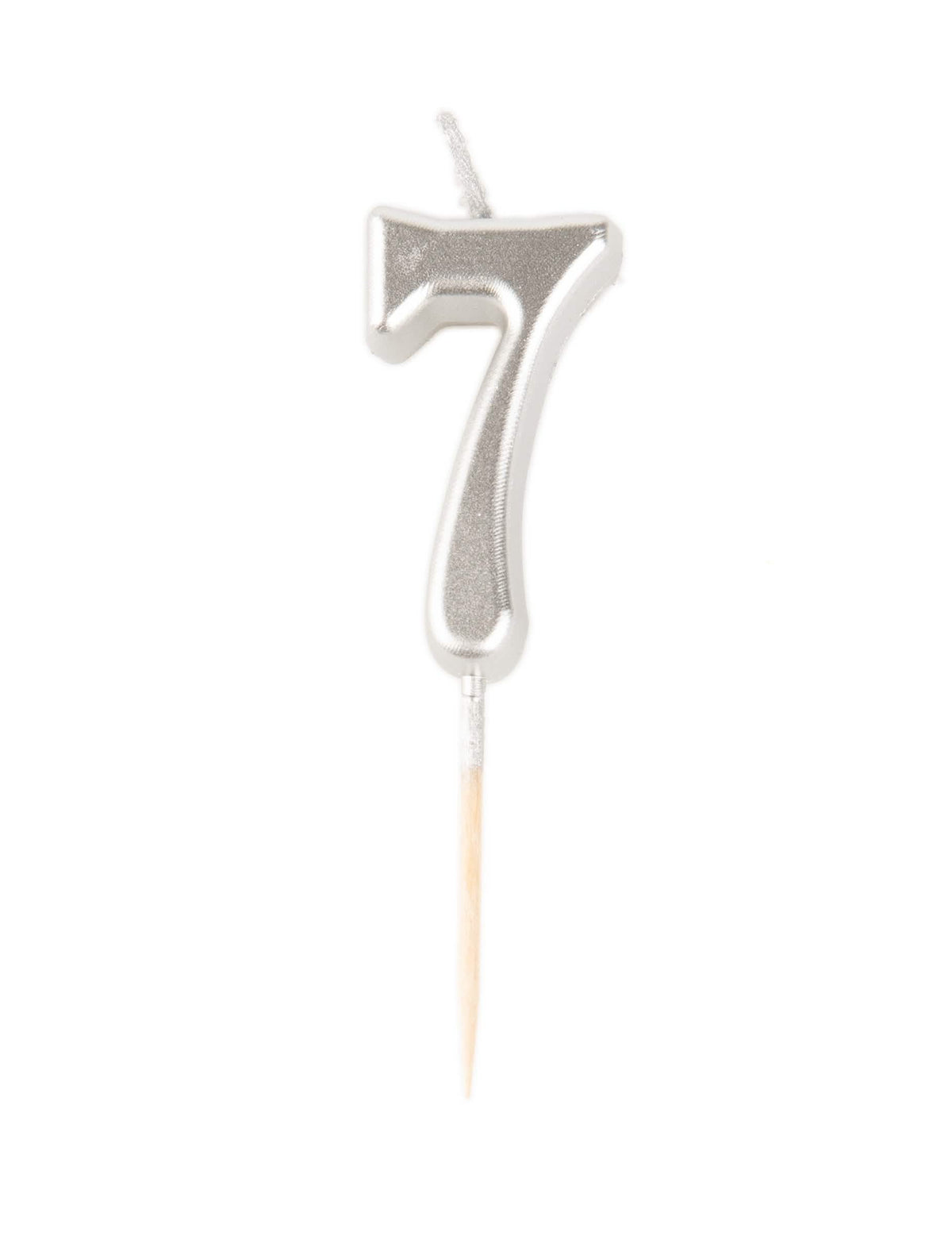 Bougie d'anniversaire chiffre 7 argenté métallisé avec pic