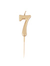 Syntymäpäiväkynttilä numero 7 kultainen metallinen 4,3 cm tikulla