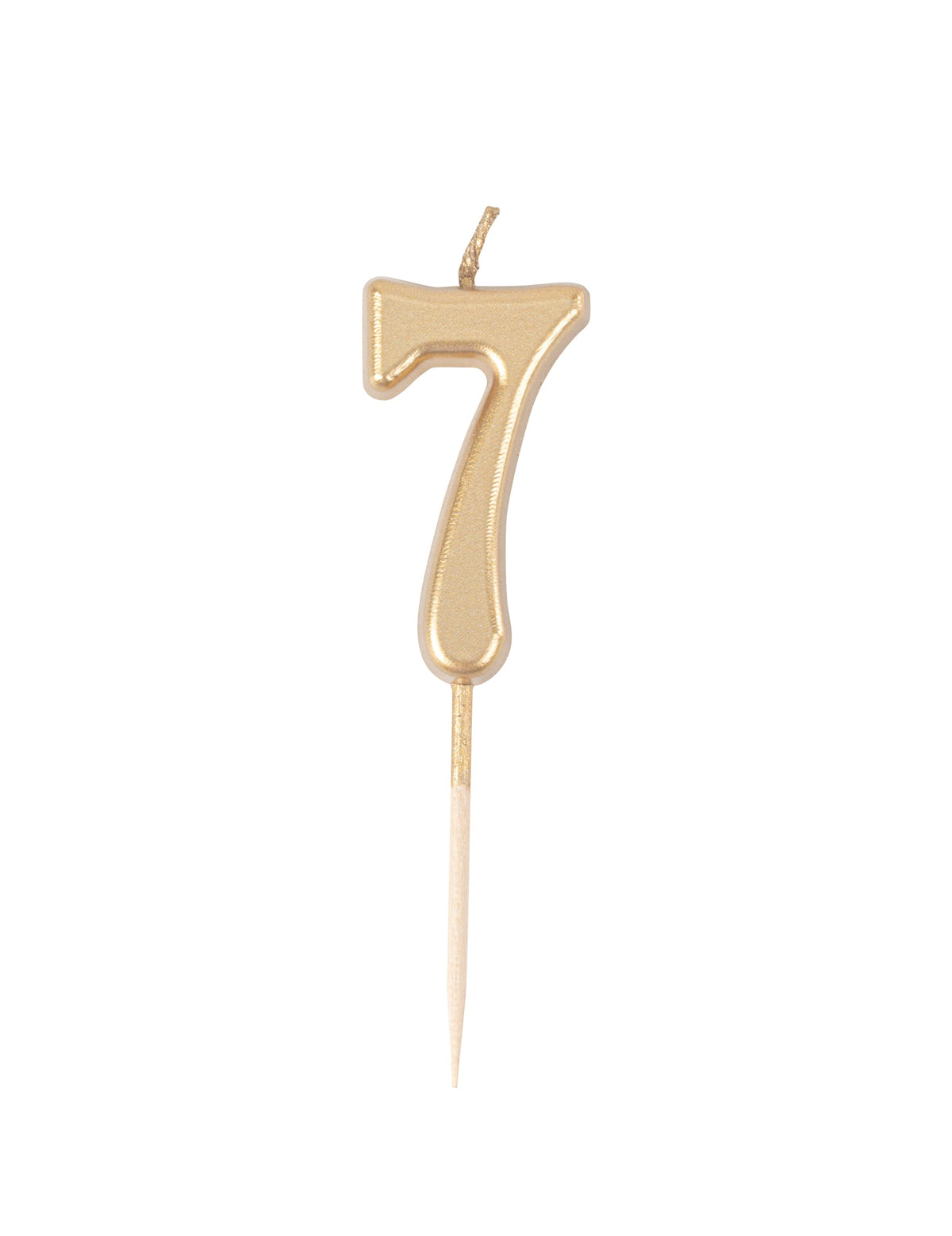 Syntymäpäiväkynttilä numero 7 kultainen metallinen 4,3 cm tikulla