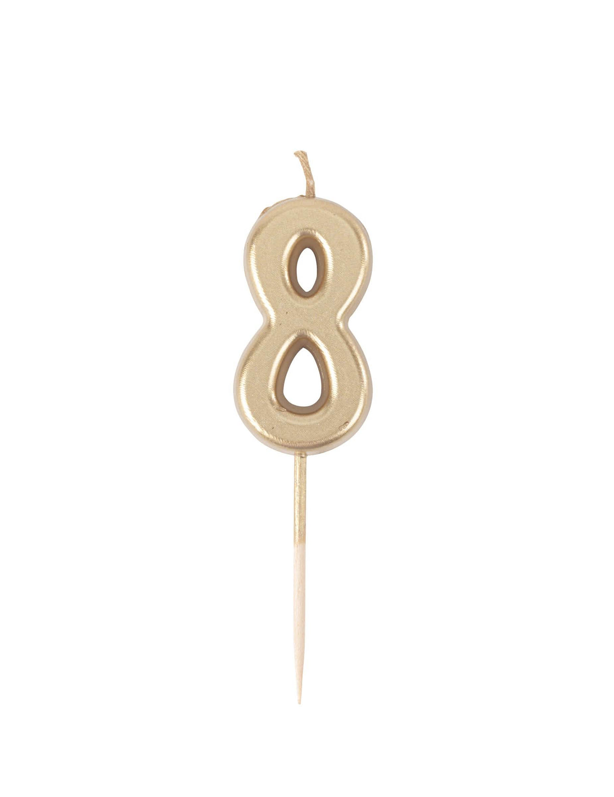 Syntymäpäiväkynttilä numero 8, kulta metallinen, 4,3 cm kakkuun