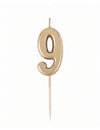 Syntymäpäiväkynttilä numero 9 kultametalli 4,3 cm tikulla