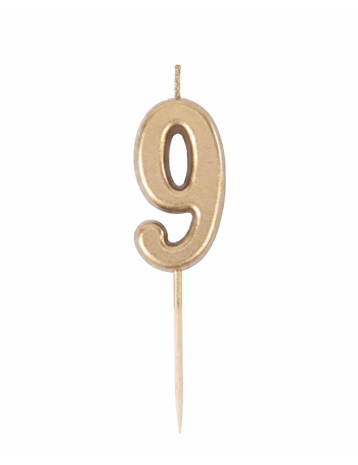 Syntymäpäiväkynttilä numero 9 kultametalli 4,3 cm tikulla