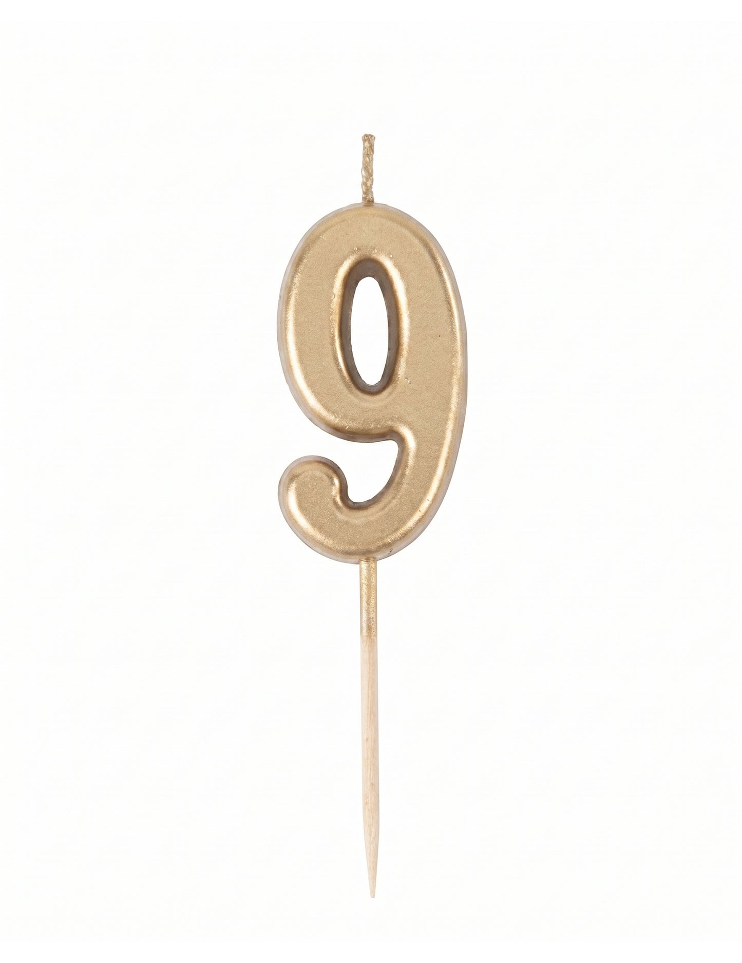 Bougie d'anniversaire chiffre 9 doré métallisé 4,3 cm avec pic