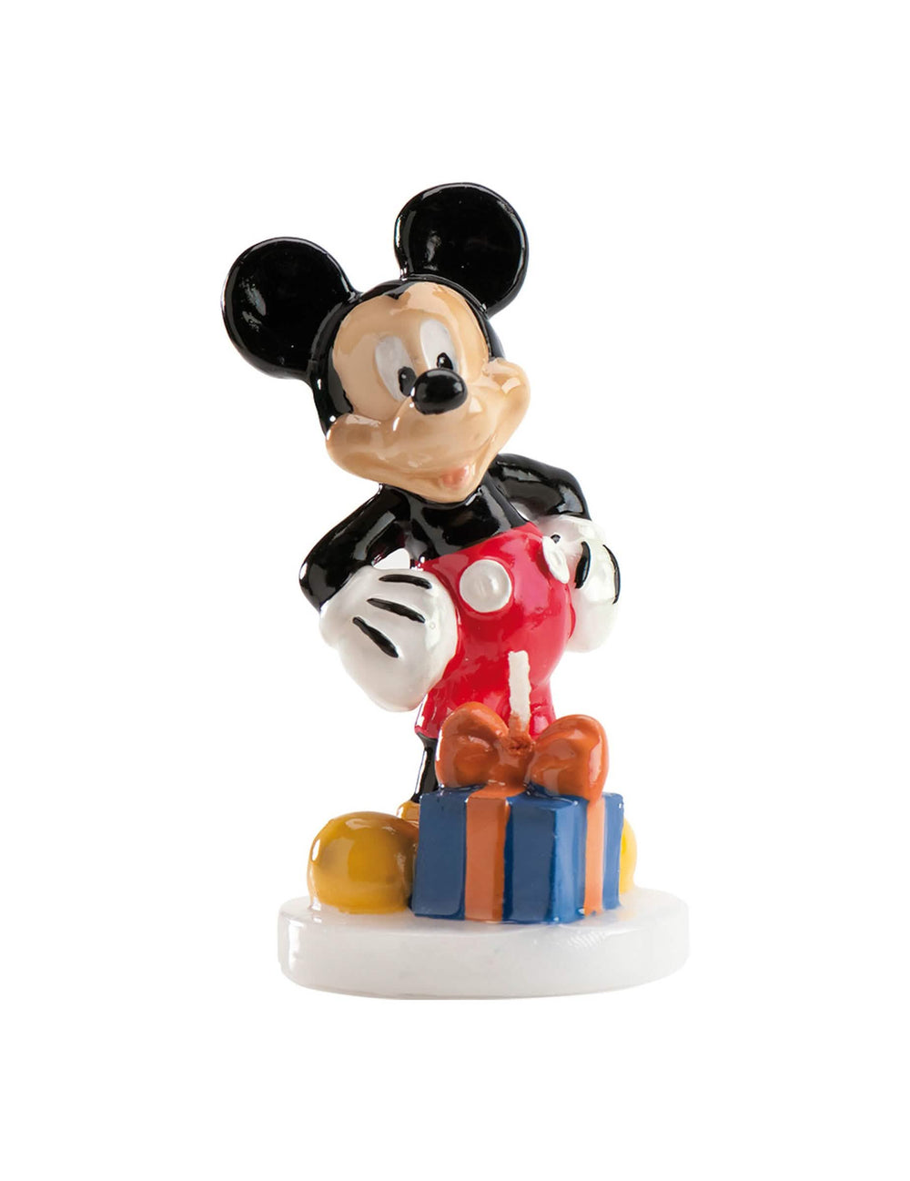 Mickey Hiiri Disney synttärit -kynttilä sinisellä lahjalla ja punaisilla shortseilla